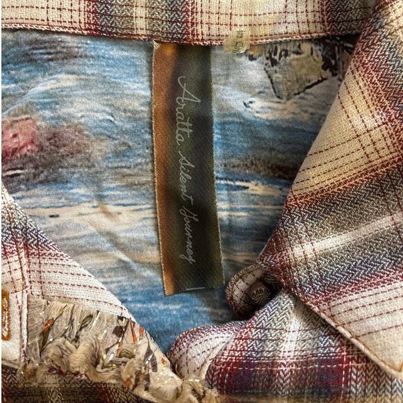 Aratta Silent Journey Size S Plaid Flannel Nature Shirt Button Up Embroidered - Picture 5 of 7